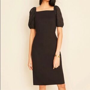 Ann Taylor Eyelet Mixed Media Square Neck Sheath Dress